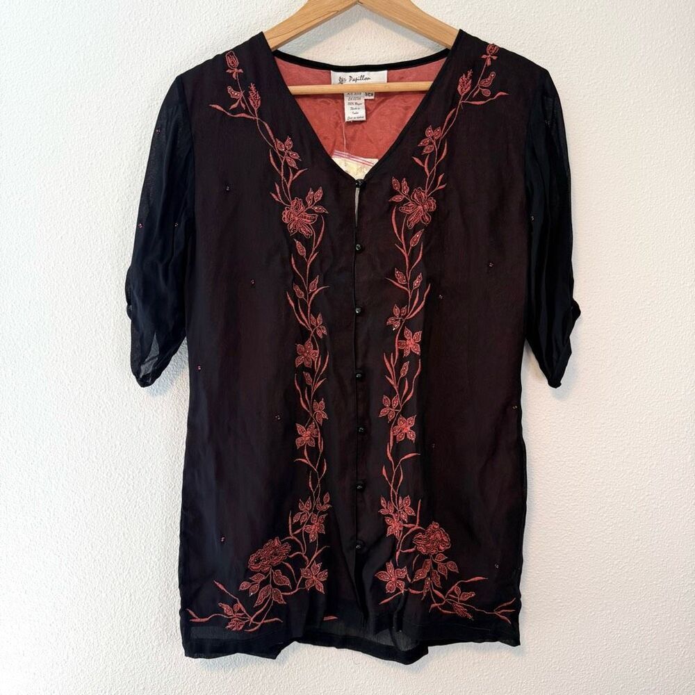 Vintage 90s Y2K Papillon Beaded Embroidered Blouse Size Small NWT